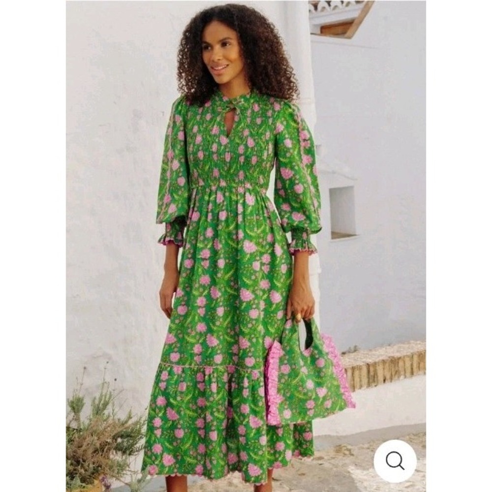 Pink City Prints Amazonian Jungle Izzy Dress Women's Medium Green Pink Pockets